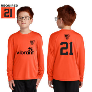 QC Strikers Uniform Sport-Tek Youth Long Sleeve Competitor Tee-Neon Orange