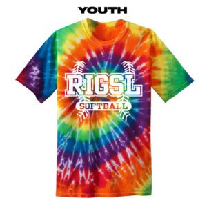RI Girls Softball Youth Tie Dye Cotton Short Sleeve Tee-Rainbow