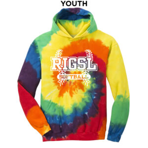 RI Girls Softball  Youth Essential Tie-Dye Pullover Hooded Sweatshirt-Rainbow