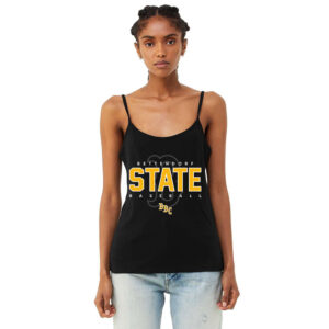 BBC State Bella Canvas Ladies’ Micro Rib Spaghetti Strap Tank-Black FRONT ONLY