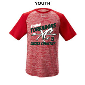 Boone Cross Country Evoshield YOUTH E304 performance color block short sleeve performance shirt-Scarlet (YM/YL)