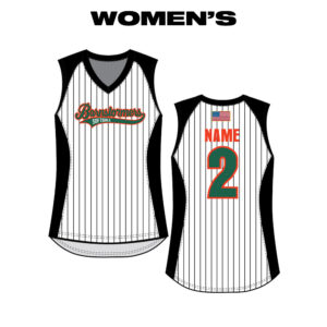 01. Barnstormers Softball Women’s Sublimated V-Neck Racerback Jersey-White/Pinstripe