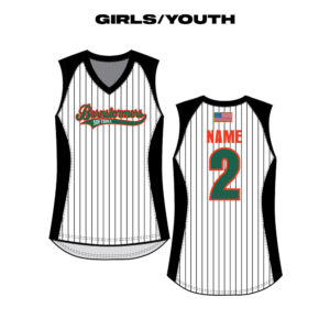 02. Barnstormers Softball Girls/Youth Sublimated V-Neck Racerback Jersey-White/Pinstripe