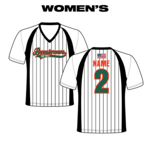 05. Barnstormers Softball Women’s Sublimated V-Neck SS Jersey-White/Pinstripe