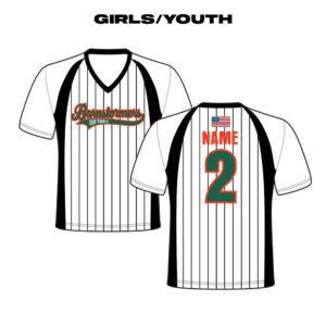 06. Barnstormers Softball Girls/Youth Sublimated V-Neck SS Jersey-White/Pinstripe
