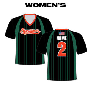 07. Barnstormers Softball Women’s Sublimated V-Neck SS Jersey-Black/Pinstripe