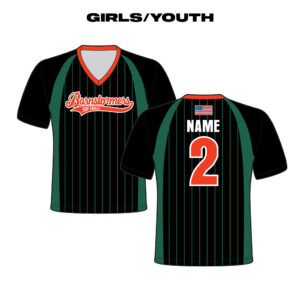 08. Barnstormers Softball Girls/Youth Sublimated V-Neck SS Jersey-Black/Pinstripe