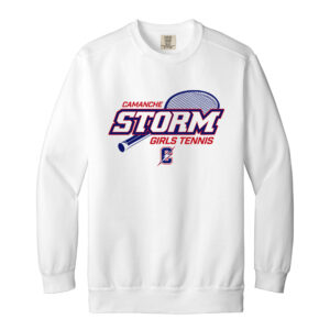 Camanche Girls Tennis Unisex Comfort Colors Garment-Dyed Fleece Crew-White