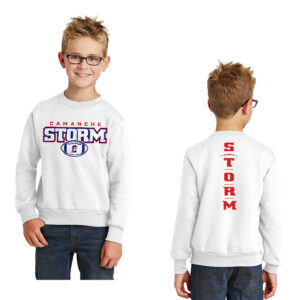 Camanche Football Youth Fleece Crewneck Sweatshirt-White