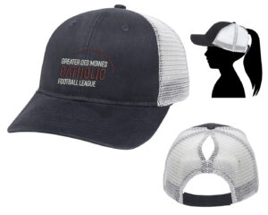 Greater DM Catholic FB League Ladies Ponytail Mesh Back Cap-Black/White
