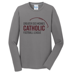 Greater DM Catholic FB League Men Long Sleeve Essential Blended Performance Tee-Medium Grey