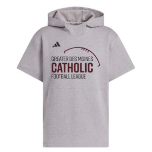 Greater DM Catholic FB League Adidas  Dugout NWV Short Sleeve Hoodie- Medium Grey Heather