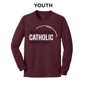 Greater DM Catholic FB League Youth Long Sleeve Cotton Tee-Maroon