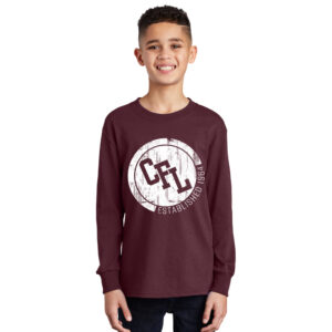 Greater DM Catholic FB League Youth Cotton Long Sleeve Tee-Maroon
