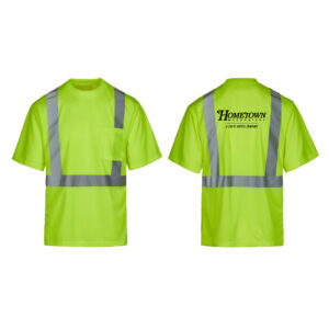 Hometown Class 2 Hi Vis Safety Green Short Sleeve moisture wicking  T-shirt with pocket-Safety Green