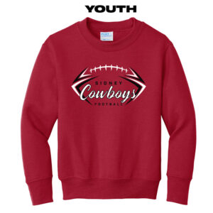 Sidney Cowboys Football Youth Fleece Crewneck Sweatshirt-Red