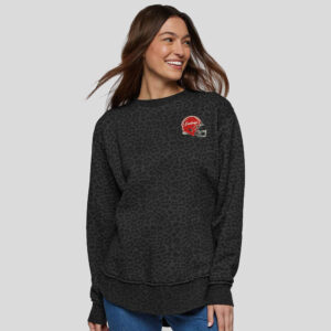 Sidney Cowboys Football LAT Women’s Weekend Fleece Crewneck Sweatshirt-Black Leopard
