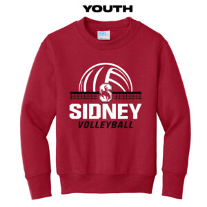 Sidney Volleyball Youth Fleece Crewneck Sweatshirt-Red