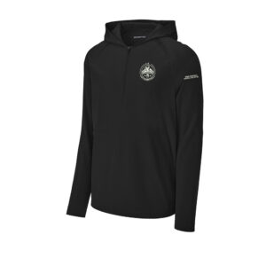 BE Golf Sport-Tek men Repeat 1/2-Zip Long Sleeve Hooded Jacket-Black