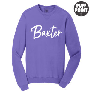 Baxter Bolts Cheer Port and Company Unisex Pigment-Dyed Crewneck Sweatshirt-Amethyst PUFF PRINT