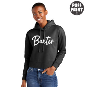 Baxter Bolts Cheer  District Women’s V.I.T. Fleece Hoodie CROP-Black PUFF PRINT