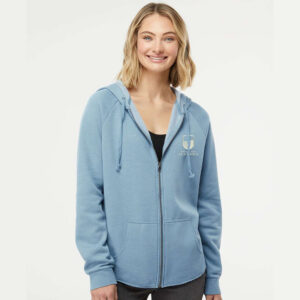 Coram Deo Academy Women’s California Wave Wash Full-Zip Hooded Sweatshirt-Misty Blue