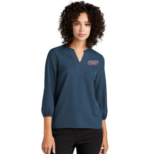 Storm Mercer and Mettle Women’s Stretch Crepe 3/4-Sleeve Blouse-Insignia Blue