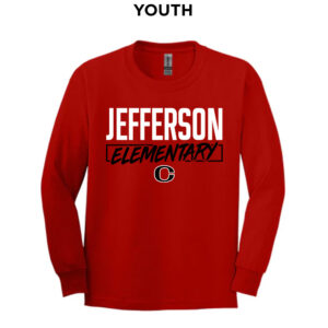Jefferson Elementary Youth Cotton Long Sleeve Tee-Red