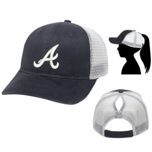 QC Knights BB Ladies Fit With Ponytail Mesh Back Hat  Split-Black/White