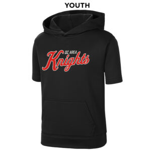 QC Knights BB Sport-Tek YOUTH Sport-Wick Fleece Short Sleeve Hooded Pullover-Black