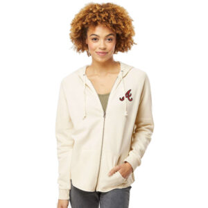 QC Knights BB Women’s California Wave Wash Full-Zip Hooded Sweatshirt-Bone
