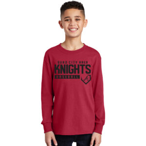 QC Knights BB Youth Long Sleeve Tee-Red