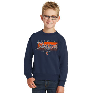 Sluggers Softball Youth Fleece Crewneck Sweatshirt-Navy