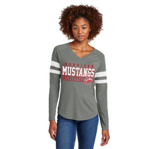 Morrison Sport Tek Ladies Halftime Stripe Long Sleeve V-Neck Tee-White/Vintage Heather