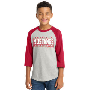 Morrison Sport-Tek Youth Colorblock Raglan Jersey-Heather Grey/red