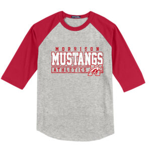 Morrison Sport-Tek 3/4 Adult Sleeve Baseball shirt-Heather Grey/Red