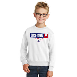 Oregon Golf Youth Fleece Crewneck Sweatshirt-White
