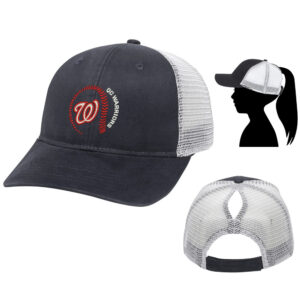 QC Warriors BB Ladies Fit With Ponytail Mesh Back Hat -Black/White