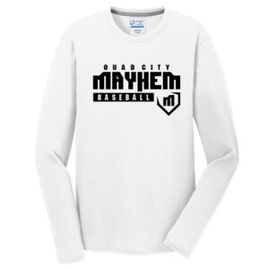 Mayhem BB Port and Company Men Long Sleeve Performance Blend Tee-White