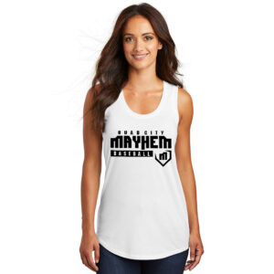 Mayhem BB District Made Ladies Perfect Tri Racerback Tank-White