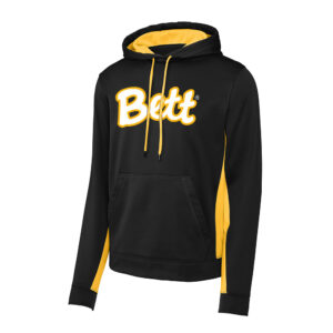 Bett Sport-Tek Adult Sport-Wick Fleece Colorblock Hooded Pullover-Black/Gold