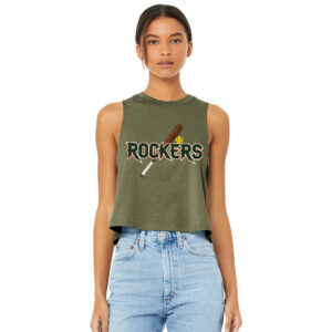 Barnstormer Rockers Bella and Canvas Women’s Racerback Cropped Tank-Heathere Olive