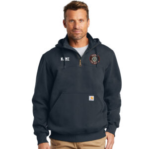 Coggan Fire Carhartt Rain Defender Men Paxton Heavyweight Hooded Zip Mock Sweatshirt-New Navy