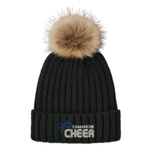 Camanche Cheer Port Authority Faux Fur Pom Beanie-Deep Black