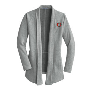 Clinton Port Authority Ladies Interlock Cardigan-Medium Heather Grey/Charcoal Heather