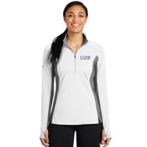 Core Plastech Sport-Tek Sport LADIES wick stretch 1/4 zip pullover w/heather -White/Charcoal Heather