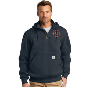 Fulton Fire Carhartt Adult Rain Defender Paxton Heavyweight Hooded Zip Mock Sweatshirt-navy