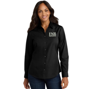 FNB Port Authority Ladies Long Sleeve Carefree Poplin Shirt-Deep Black
