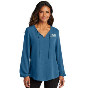 FNB Port Authority Ladies Textured Crepe Blouse-Aegean Blue