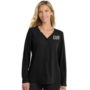 FNB Port Authority Ladies Long Sleeve Button-Front Blouse-Black